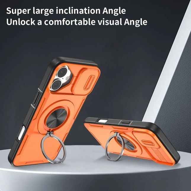 Red Warrior 2-in-1 Magnetic Sliding Lens Case orange for iPhone 16 Plus – product detail