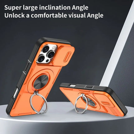 2-in-1 Magnetic Sliding Lens Case, Orange for iPhone 16 Pro Max