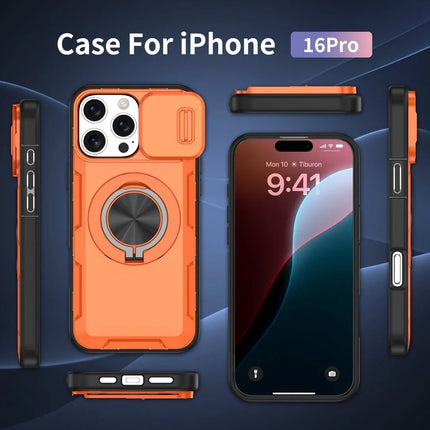 2-in-1 Magnetic Sliding Lens Case, Orange for iPhone 16 Pro