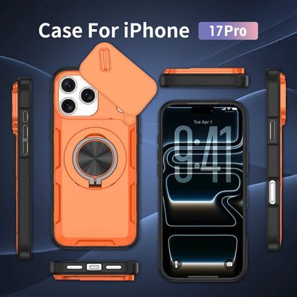 2-in-1 Magnetic Sliding Lens Case, Orange for iPhone 17 Pro