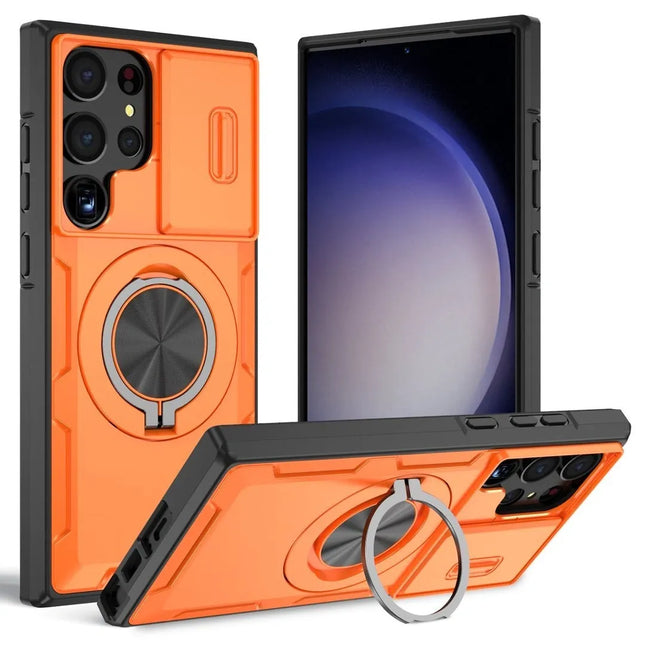 2-in-1 Magnetic Sliding Lens Case Orange for Samsung S23Ultra V1293-MCHCS-23U