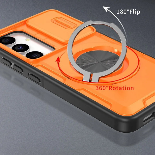 2-in-1 Magnetic Sliding Lens Case Orange for Samsung S25 – product detail