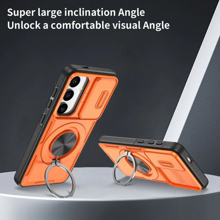 2-in-1 Magnetic Sliding Lens Case, Orange for Samsung S25