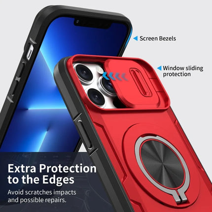 2-in-1 Magnetic Sliding Lens Case, Red for iPhone 13 Pro