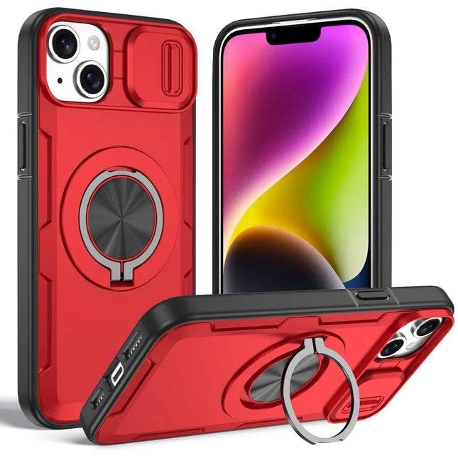 2-in-1 Magnetic Sliding Lens Case Red for iPhone 14 V1293-MCHHHS-14