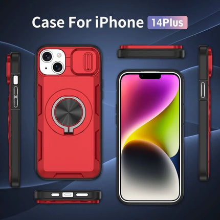 2-in-1 Magnetic Sliding Lens Case, Red for iPhone 14