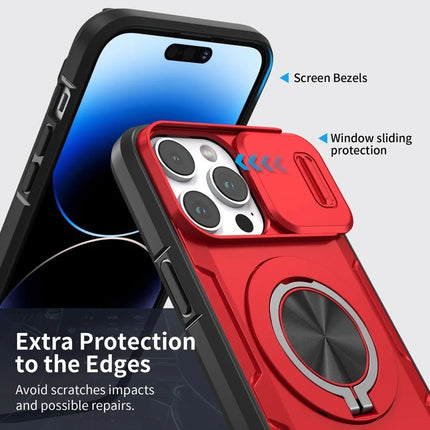 Red Warrior 2-in-1 Magnetic Sliding Lens Case Red for iPhone 14 Pro