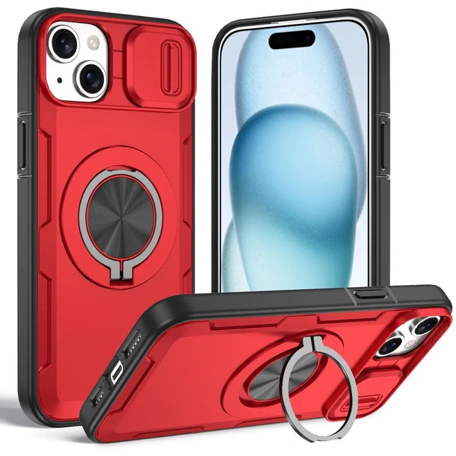 Red Warrior 2-in-1 Magnetic Sliding Lens Case Red for iPhone 15 Plus V1293-MCHHHS-15PLUS