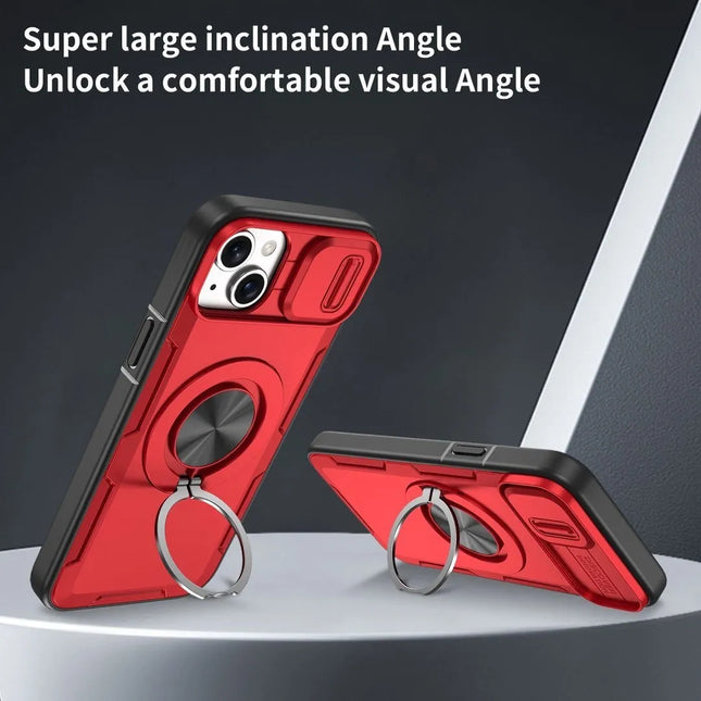 Red Warrior 2-in-1 Magnetic Sliding Lens Case Red for iPhone 15 Plus – product detail