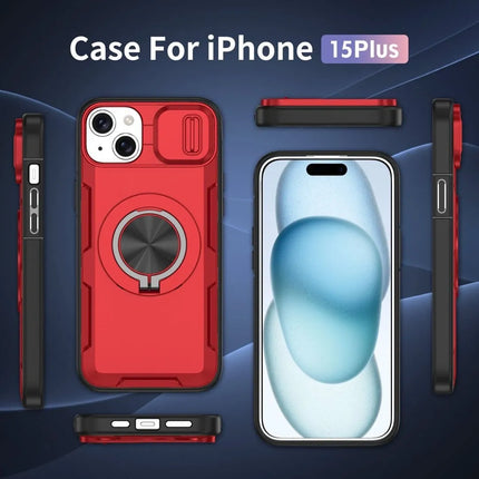 Red Warrior 2-in-1 Magnetic Sliding Lens Case Red for iPhone 15 Plus