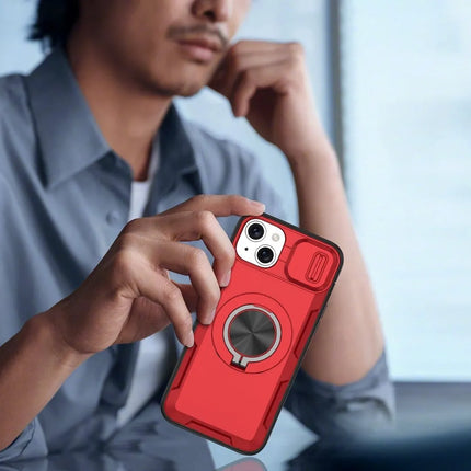Red Warrior 2-in-1 Magnetic Sliding Lens Case Red for iPhone 15 Plus
