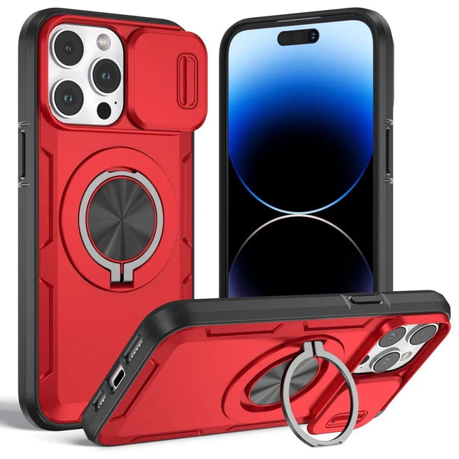 Red Warrior 2-in-1 Magnetic Sliding Lens Case Red for iPhone 15 Pro V1293-MCHHHS-15PRO
