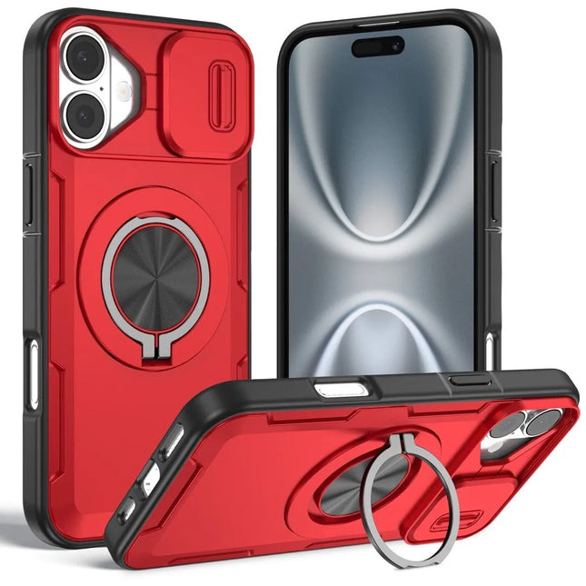 Red Warrior 2-in-1 Magnetic Sliding Lens Case Red for iPhone 16 Plus V1293-MCHHHS-16PLUS