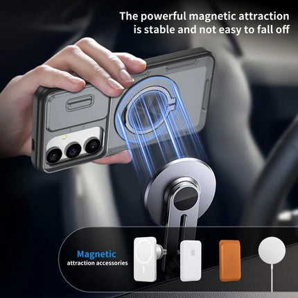 2-in-1 Magnetic Sliding Lens Case, Grey for Samsung S24