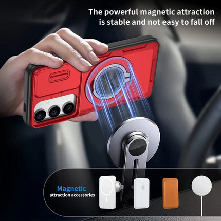 2-in-1 Magnetic Sliding Lens Case, Red for Samsung S25