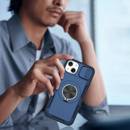 2-in-1 Magnetic Sliding Lens Case, Blue for iPhone 14 Plus