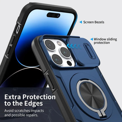 Red Warrior 2-in-1 Magnetic Sliding Lens Case blue for iPhone 14 Pro