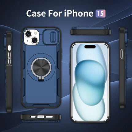 Red Warrior 2-in-1 Magnetic Sliding Lens Case blue for iPhone 15