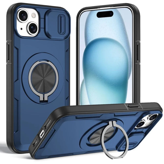 Red Warrior 2-in-1 Magnetic Sliding Lens Case blue for iPhone 15 Plus V1293-MCHLS-15PLUS
