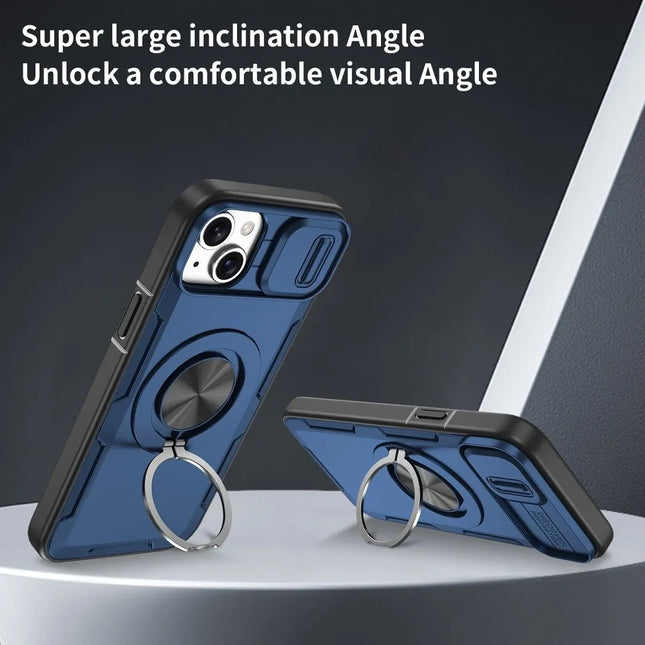 Red Warrior 2-in-1 Magnetic Sliding Lens Case blue for iPhone 15 Plus – product detail