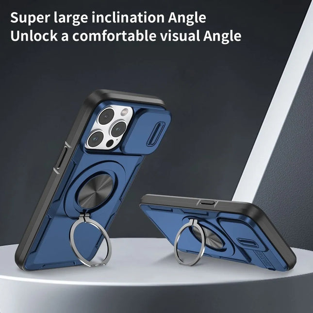 Red Warrior 2-in-1 Magnetic Sliding Lens Case blue for iPhone 15 Pro – product detail
