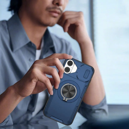 Red Warrior 2-in-1 Magnetic Sliding Lens Case blue for iPhone 16 Plus