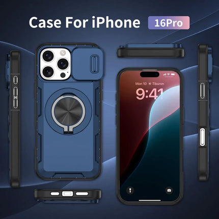 2-in-1 Magnetic Sliding Lens Case, Blue for iPhone 16 Pro