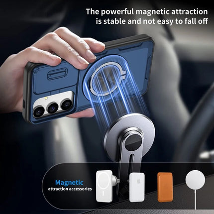 2-in-1 Magnetic Sliding Lens Case, Blue for  Samsung S24