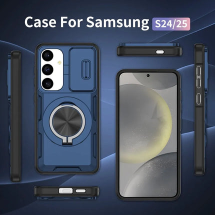 2-in-1 Magnetic Sliding Lens Case, Blue for  Samsung S24
