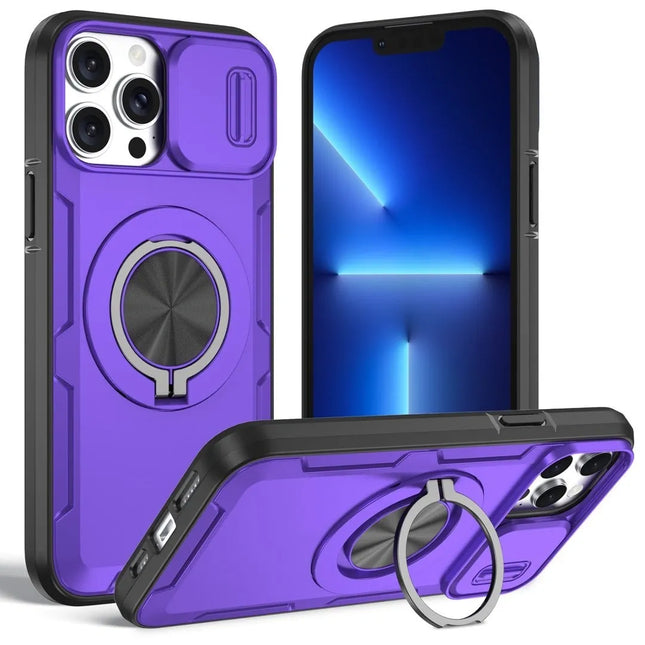 2-in-1 Magnetic Sliding Lens Case Purple for iPhone 13 Pro Max V1293-MCHZS-13PM