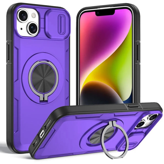 2-in-1 Magnetic Sliding Lens Case Purple for iPhone 14 Plus V1293-MCHZS-14PLUS
