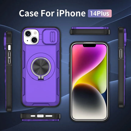 2-in-1 Magnetic Sliding Lens Case, Purple for iPhone 14 Plus