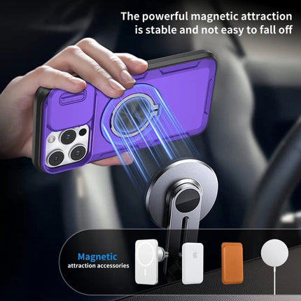 Red Warrior 2-in-1 Magnetic Sliding Lens Case Purple for iPhone 14 Pro Max