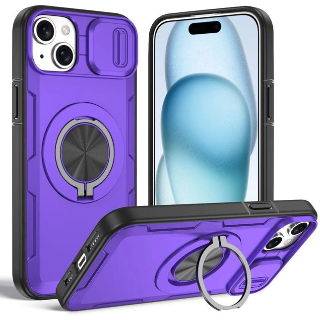 Red Warrior 2-in-1 Magnetic Sliding Lens Case Purple for iPhone 15 V1293-MCHZS-15