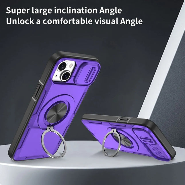 Red Warrior 2-in-1 Magnetic Sliding Lens Case Purple for iPhone 15 – product detail