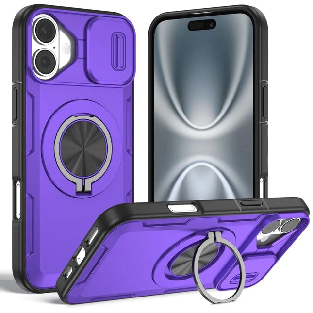 Red Warrior 2-in-1 Magnetic Sliding Lens Case Purple for iPhone 16 V1293-MCHZS-16