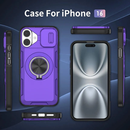 Red Warrior 2-in-1 Magnetic Sliding Lens Case Purple for iPhone 16
