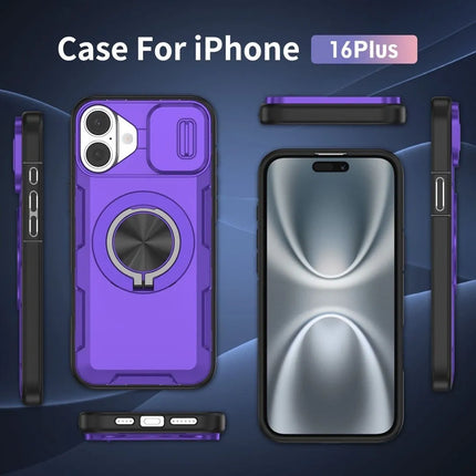 Red Warrior 2-in-1 Magnetic Sliding Lens Case Purple for iPhone 16 Plus