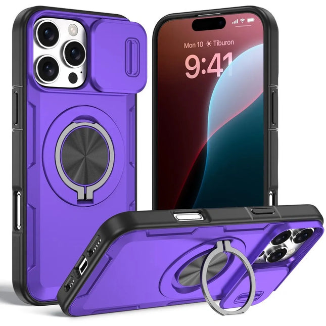 2-in-1 Magnetic Sliding Lens Case Purple for iPhone 16 Pro Max V1293-MCHZS-16PM