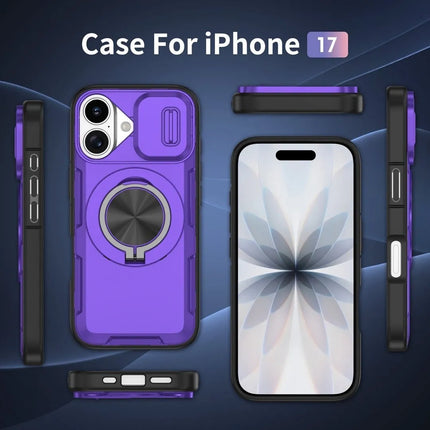 Red Warrior 2-in-1 Magnetic Sliding Lens Case Purple for iPhone 17
