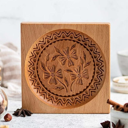 Wooden Cookie Cutter Baking Mold Carved Biscuit Cutter Embossing Mold Cookie Presses Stamps Gingerbread Cookie Mold for Cookies DIY Handmade Biscuits