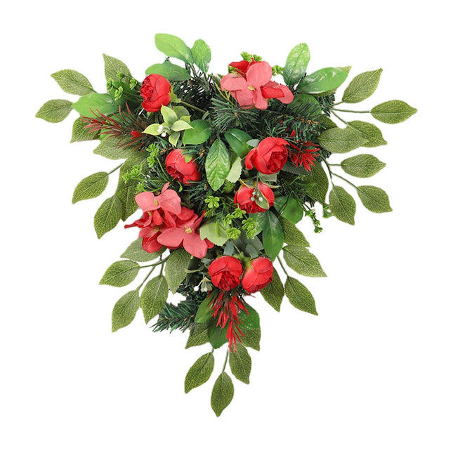 Red Tea Bud Hydrangea Upside down Tree PVC Green Plant Door Hanging Home Decoration in Red, Green