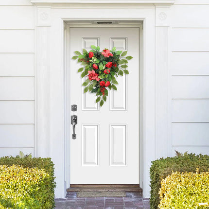 Red Tea Bud Hydrangea Upside down Tree PVC Green Plant Door Hanging Home Decoration