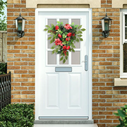 Red Tea Bud Hydrangea Upside down Tree PVC Green Plant Door Hanging Home Decoration