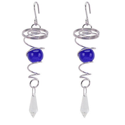 2Pcs Gazing Ball Spiral Tail Wind Spinner Stabilizer Stainless Steel Spiral Wind Chimes for Outside Blue