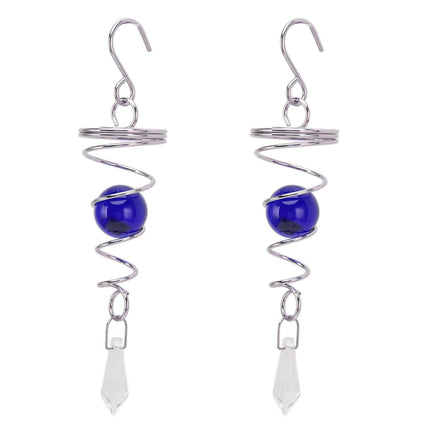 2Pcs Gazing Ball Spiral Tail Wind Spinner Stabilizer Stainless Steel Spiral Wind Chimes for Outside Blue