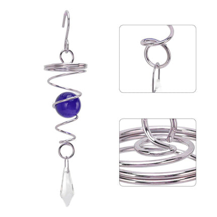 2Pcs Gazing Ball Spiral Tail Wind Spinner Stabilizer Stainless Steel Spiral Wind Chimes for Outside Blue
