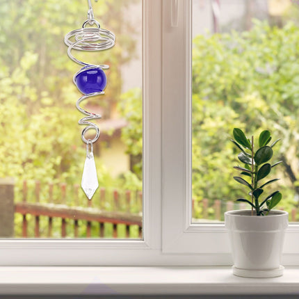 2Pcs Gazing Ball Spiral Tail Wind Spinner Stabilizer Stainless Steel Spiral Wind Chimes for Outside Blue