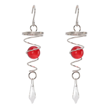 2Pcs Gazing Ball Spiral Tail Wind Spinner Stabilizer Stainless Steel Spiral Wind Chimes for Outside Red