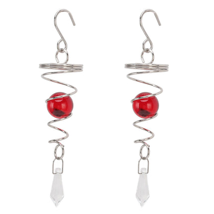 2Pcs Gazing Ball Spiral Tail Wind Spinner Stabilizer Stainless Steel Spiral Wind Chimes for Outside Red